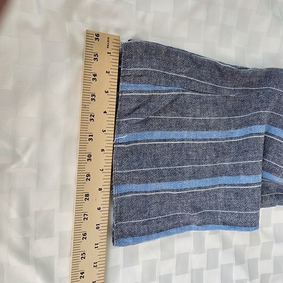 Indigo Rein Blue Striped Linen Flat Front Six Button Distressed Hem Pants Size 7 - Picture 4 of 8